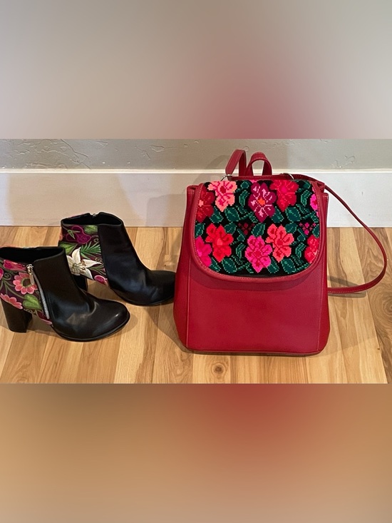 The Unbranded Brand Handbags - Floral embroidered Backpack and ankle boot bundle.
